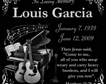 Personalized Guitar Musician Memorial 12"x12" Custom Engraved Headstone Granite Grave Marker Plaque z773