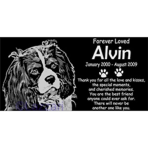 Personalized Cavalier King Charles Spaniel Dog Pet Memorial 12x6 Inch Engraved Granite Grave Marker Plaque &quot;Alvin&quot;