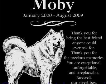 Personalized Samoyed Pet Dog Granite Memorial 12x12 Inch Engraved Grave Marker Plaque "Moby"