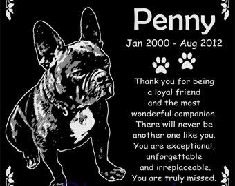 Personalized French Bulldog Pet Memorial 12x12 Inch Custom Engraved Granite Grave Marker Headstone "Penny"