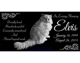 Personalized Persian Cat Granite Pet Memorial 12x6 Engraved Grave Marker Plaque "Elvis"