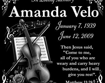 Personalized Violin Violinist Musician Memorial 12"x12" Custom Engraved Headstone Granite Grave Marker Plaque z771