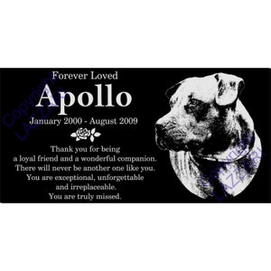 Personalized Pit Bull Terrier Pet Dog Granite Memorial 12x6 Inch Engraved Grave Marker Plaque &quot;Apollo&quot;