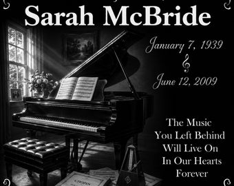 Personalized Piano Pianist Musician Memorial 12"x12" Custom Engraved Headstone Granite Grave Marker Plaque z771