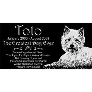 Personalized West Highland White Terrier Dog Westie Pet Memorial 12x6 Inch Engraved Granite Grave Marker Plaque &quot;Toto&quot;