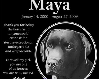 Personalized Chocolate Labrador Retriever Pet Memorial 12x12 Inch Custom Engraved Granite Grave Marker Plaque "Maya"