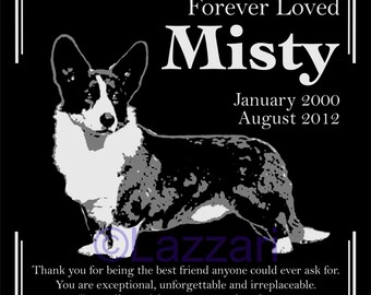 Personalized Cardigan Welsh Corgi Pet Memorial 12x12 Custom Engraved Granite Grave Marker Plaque "Misty"