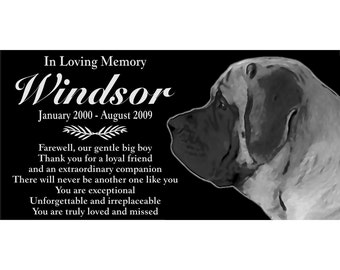 Personalized English Mastiff Dog Pet Memorial 12x6 Inch Custom Engraved Granite Grave Marker Plaque "Windsor"