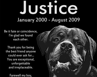 Personalized Rottweiler Pet Dog Granite Memorial 12x12 Inch Engraved Grave Marker Plaque "Justice"
