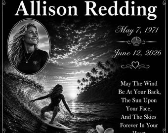 Custom Photo Engraved Personalized Female Surfer Memorial 12"x12" Headstone Black Granite Grave Marker Plaque z365