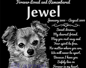 Personalized Long Hair Chihuahua Dog Granite Pet Memorial 12x12 Inch Custom Engraved Grave Marker Plaque Headstone "Jewel"