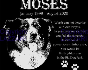 Personalized Australian Shepherd Dog Granite Pet Memorial 12x12 Inch Engraved Grave Marker Plaque "Moses2"