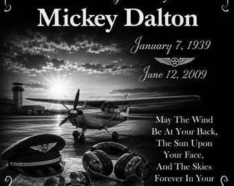Personalized Pilot Airplane Memorial 12"x12"Airman Custom Engraved Headstone Granite Grave Marker Plaque z771