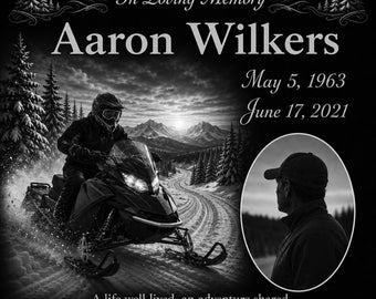 Personalized Custom Photo Snowmobile Winter Sports Memorial 12"x12" Custom Engraved Headstone Granite Grave Marker Plaque z317