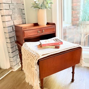 Vintage Empire Furniture Cherry Step End Table with Drop Leaf | Traditional Side Table with Drawer | Solid Wood Lamp Table