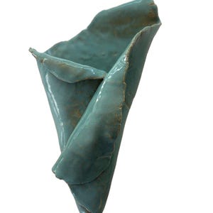 Vintage Abstract Ceramic Studio Art Pottery Wall Pocket Vase Planter Turquoise