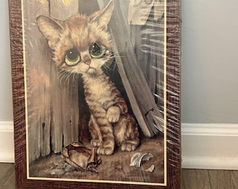 Vintage GIG Big Eye Cat Print Jammer Kitty Sad Kitten 1960s 1970s Verzegelde MCM
