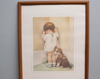 Bessie Pease Gutmann In Disgrace Girl Dog Framed Art Print