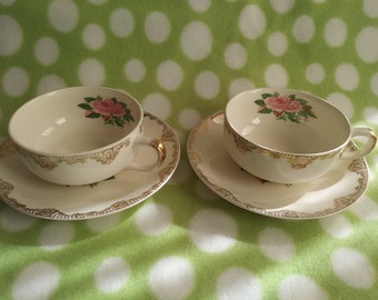 American Rose by Paden City Pottery 2 Cup and Saucer sets.