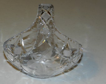 Cut Crystal Etched basket, pear.