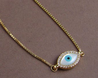 Mother of Pearl Evil Eye Bracelet ~ Adjustable Bracelet ~
