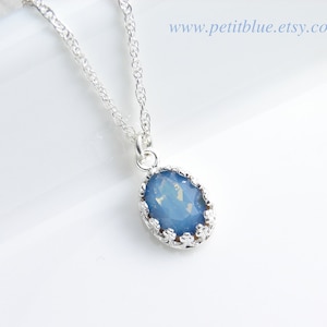 Crystal Blue Opal Necklace ~ Gold or Silver ~ October Birthday ~ Bridesmaid Gift ~ Gift for Her ~ High Quality Crystal
