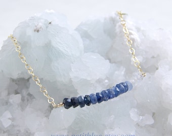Sapphire Necklace ~ September Birthday ~ Genuine Ombre Sapphire Necklace ~ Birthstone Necklace ~ Gemstone Chocker ~ Gift for Her