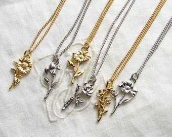 READY TO SHIP, Flower Necklace, Personalized Birth Month Necklace, Floral Necklace, Birthday Gift, Bridesmaid Gift