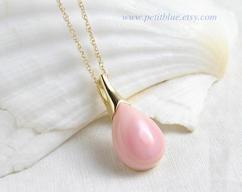 Collar con colgante de concha rosa ~ Concha de caracola reina ~ Lágrima de concha de caracola rosa natural ~ Joyería de conchas