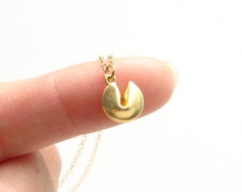 Small Matte Gold Colored Fortune Cookie Necklace