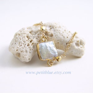 Pearl Bracelet ~ Square ~ Gemstone Bracelet ~ Freshwater Pearl ~ June Birthday ~ Dainty Pearl Bracelet ~ Minimalist Jewelry ~ Gift for Her