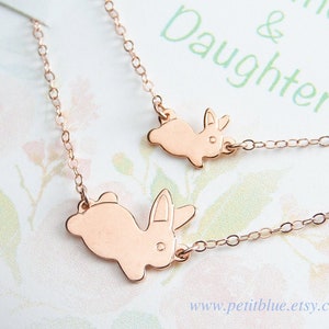 Mother&#39;s Day Gift ~ Pink Bunny Necklace ~ Mother and Daughter Necklace ~ Mom and Baby Bunny ~ Gift for Mom ~ For New Mom ~ Rose Gold Bunny