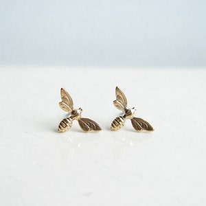 Teeny Tiny Honey Bee Earrings. Brass Bee Stud Earrings. Simple Modern Jewelry