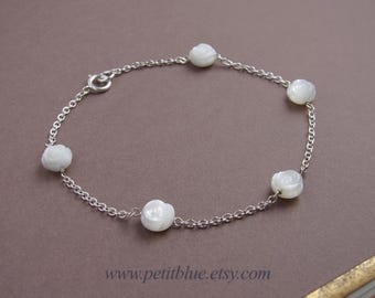 Mother of Pearl Rose Bracelet ~ Hand Carved Shell Rose ~ June Birthstone ~ Flower Girl ~ Bridesmaid Gift