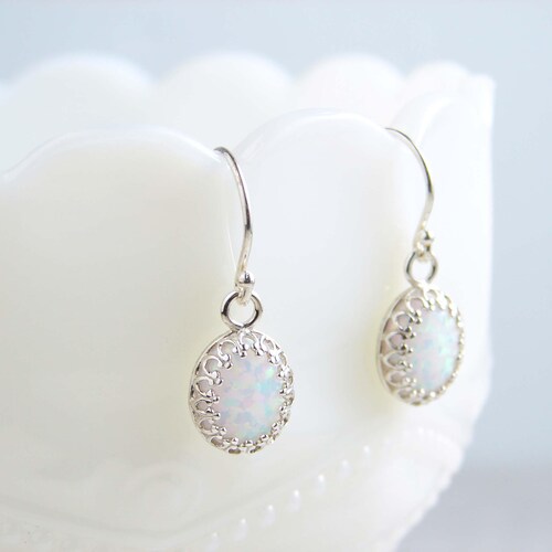Opal Earrings Sterling Silver October Birthday Dangle | Etsy