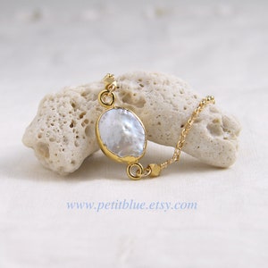 Pearl Bracelet ~ Oval ~ Gemstone Bracelet ~ Freshwater Pearl ~ June Birthday ~ Dainty Pearl Bracelet ~ Minimalist Jewelry ~ Gift for Her