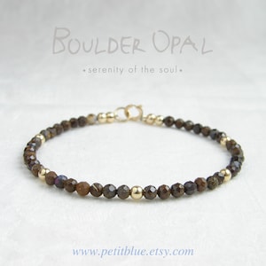 Boulder Opal Bracelet ~ 2mm or 3mm ~ Dainty Gemstone Bracelet ~ October Birthday Gift ~ Gift for Her ~ Stacking Bracelet
