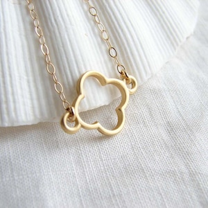 Small Clover Necklace, Matte Gold Plated, Open Clover, Good Luck Gift