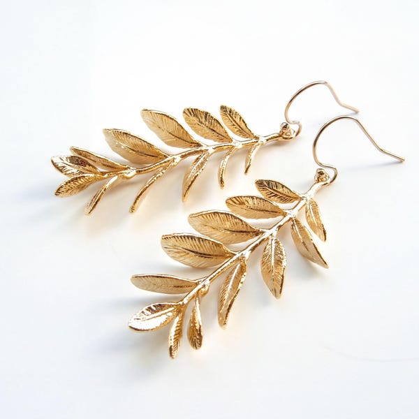 Gold Willow Branch Earrings. 18K Gold Plated or 14K Gold Filled Ear Wire. Matte Gold Leaf Earrings. Bridesmaid GIft. Simple Jewelry