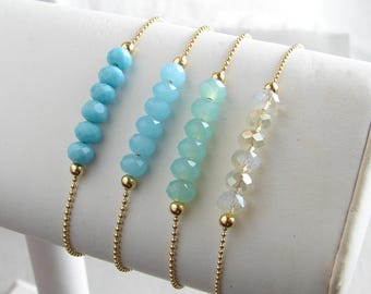 Crystal Beads Bracelet ~ Dainty Ball Chain Bracelet ~ Ocean Color Bracelet ~ Layering Bracelet ~ Beachy Jewelry