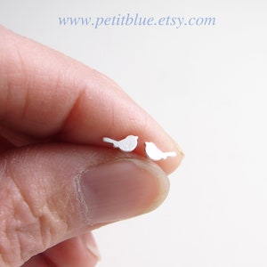The Tiniest Bird stud Earrings ~ Sterling Silver Spring Bird Stud Earrings ~ Tiny Silver Earrings