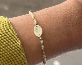 Four Leaf Clover Bracelet ~ Grossular Garnet ~ Lucky Clover Bracelet ~ Dainty Gemstone Bracelet ~ Layering Bracelet ~ Holiday Gift