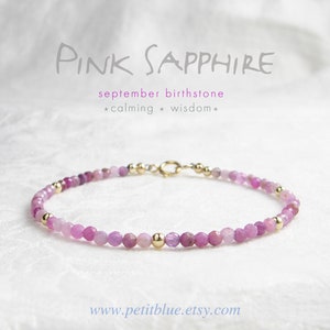 Pink Sapphire Bracelet ~ September Birthday Gift ~ Dainty Birthstone Bracelet ~ Gift for Her ~ Layering Bracelet ~ Minimalist Jewelry