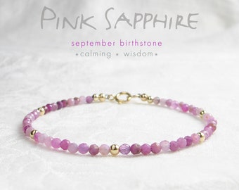 Pink Sapphire Bracelet ~ September Birthday Gift ~ Dainty Birthstone Bracelet ~ Gift for Her ~ Layering Bracelet ~ Minimalist Jewelry