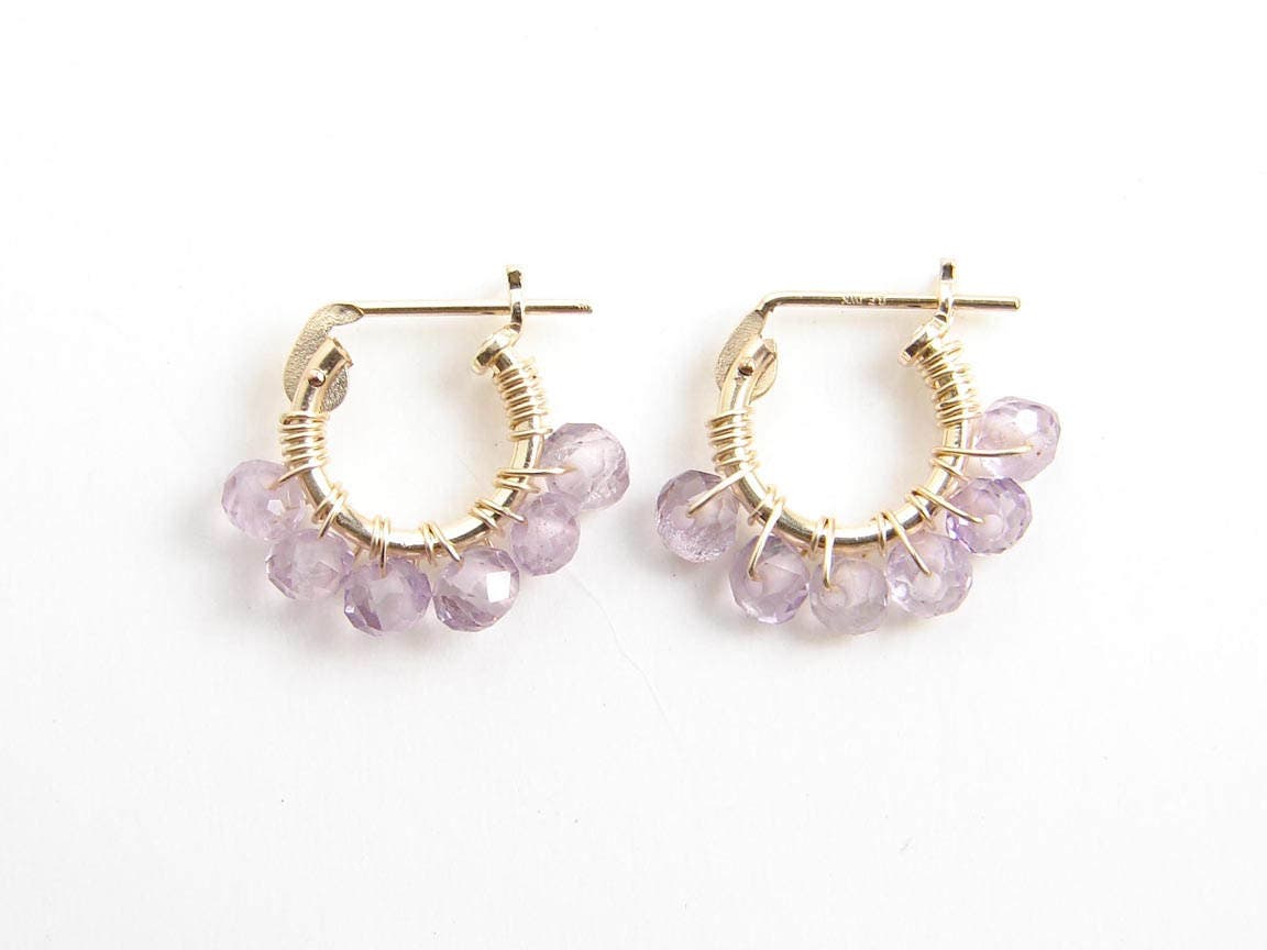 Amethyst Hoop Earrings ~ 10mm or 12mm ~ 14K GF Hoop Earrings  