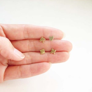 REALLY Tiny Playing Card Symbols Studs. Spade, Club, Diamond and Heart. Simple Modern Jewelry by PetitBlue