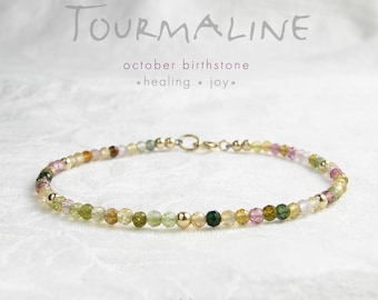 Verjaardag oktober ~ sierlijke regenboog toermalijn armband ~ 2,5 mm of 3 mm ~ verjaardagscadeau oktober ~ meerkleurig ~ armband met laagjes