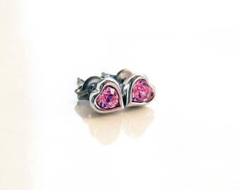 Light Rose Heart studs ~ Swarovski Heart Stud Earrings ~ Tiny Heart Earrings