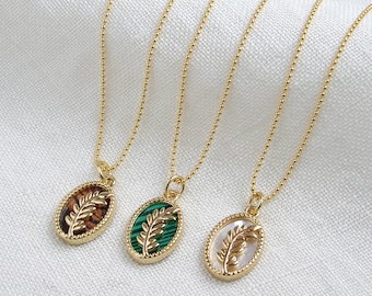 Gold Leaf Necklace ~ Mother of Pearl ~ Tiger Eye ~ Malachite ~ Gemstone Necklace ~ Twig Necklace