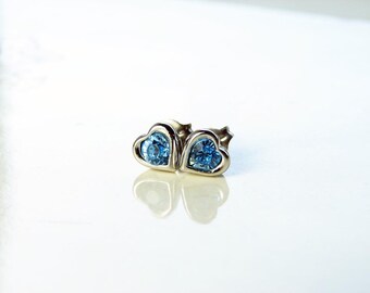 Swarovski Heart Stud Earrings ~ Aquamarine ~ March Birthday ~ Tiny Heart Earrings